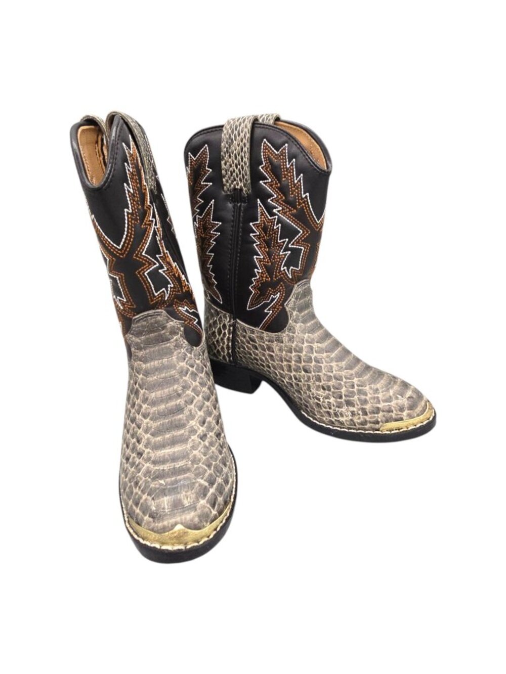Durango Boys Snakeskin Print Leather Cowboy Boots Size 12D Brown Western